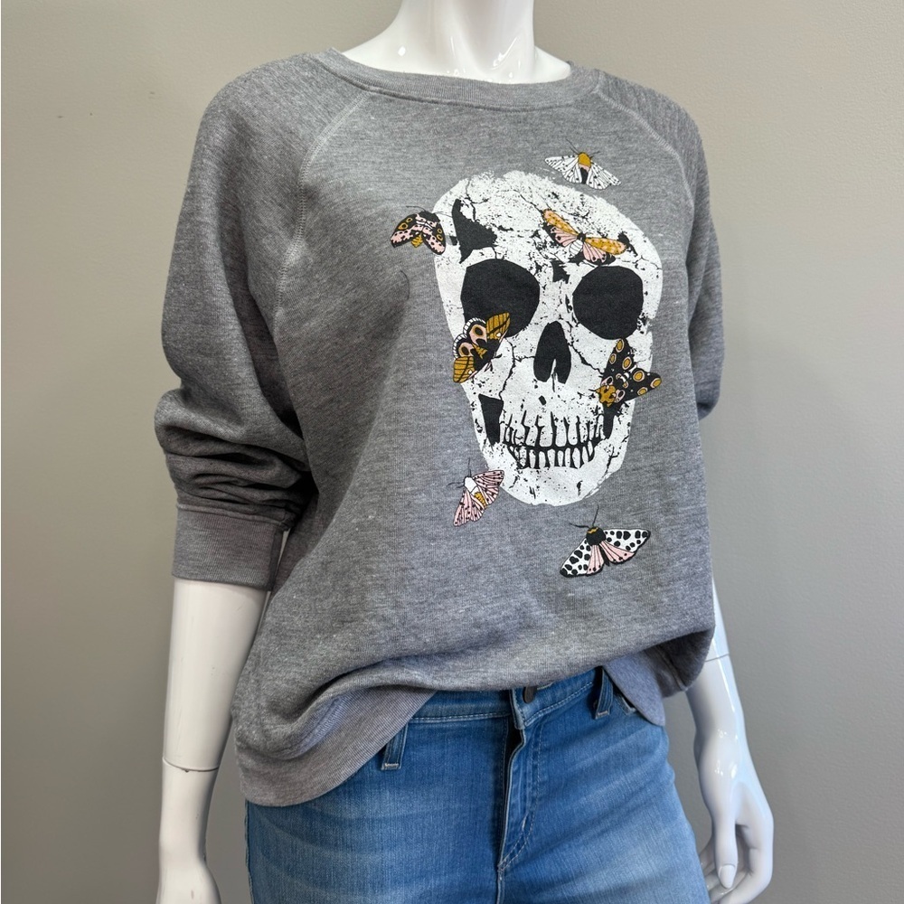 Wildfox Gray Skull Butterfly Graphic Sweatshirt Soft Pullover S